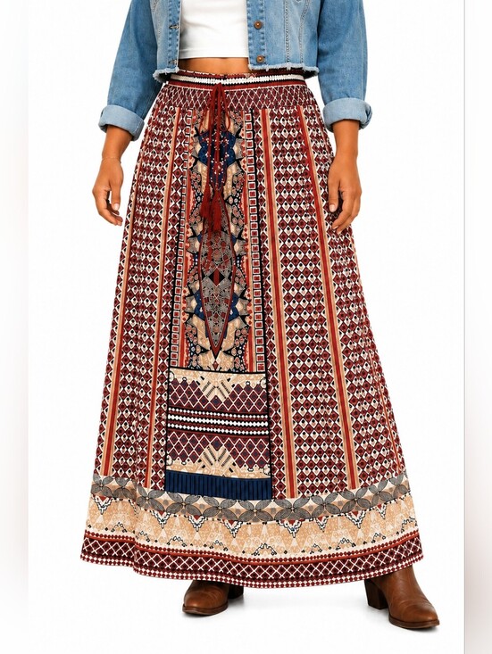 Mix Nouveau Dresses & Skirts - Mix Nouveau Boho Southwestern Tribal Print A-line Maxi Skirt Women Size Large